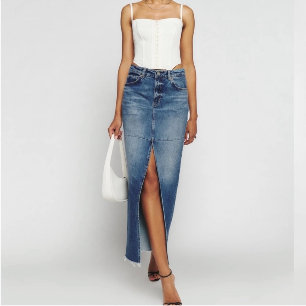 Reformation Blue Denim Maxi Skirt